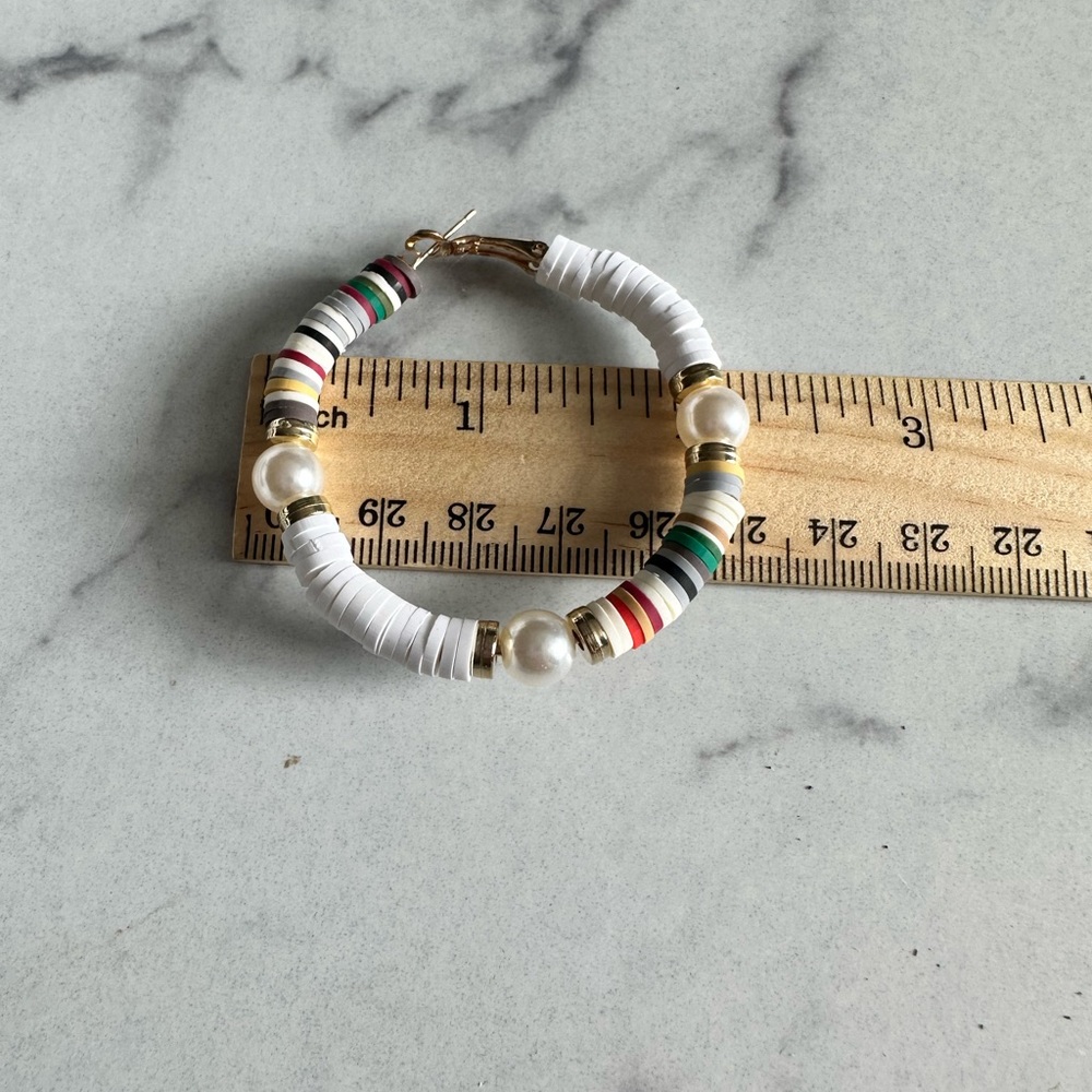 Multicolor & White Beaded Hoop Earrings with Pearl Accents - Picture 2 of 3